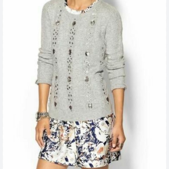 Tory Burch - Grey Knit Sweater w/ Rhinestone & Blue Gem Embellishments - Picture 9 of 15